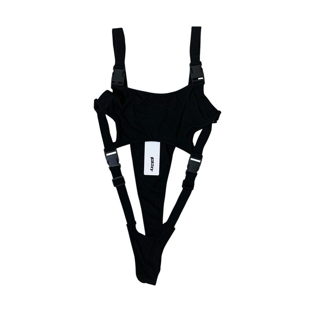 Kollyy Black Strappy Cutout Harness Bodysuit Festival Goth Medium